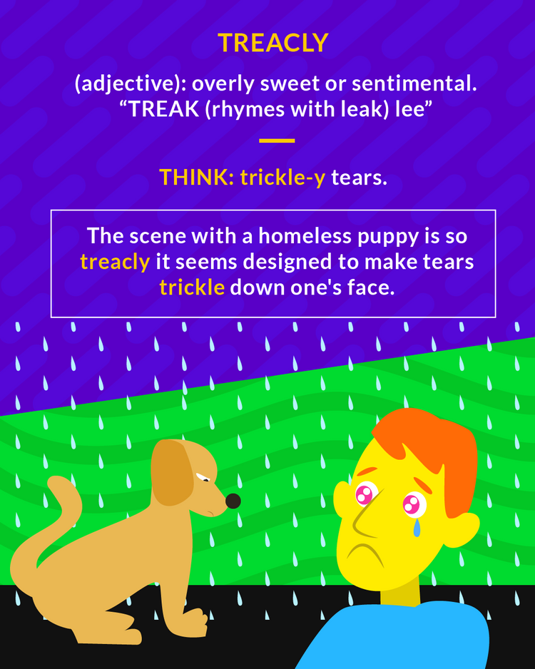 <p>too sweet; over sentimental</p><p>(adj.) overly sweet or sentimental</p>