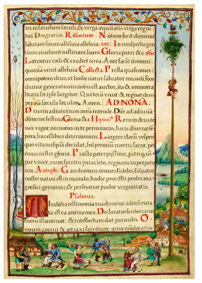 <p><span><em>The Maypole Celebration</em>, c. 1537–1540, manuscript illumination for Albrecht Glockendon’s Breviary</span></p>