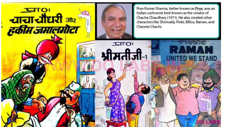 <p>Known as the creator of Chacha Chaudhary. Also created other characters like Shrimatji, Pinki, Bilpp, Raman, and Channie Chachi. </p>