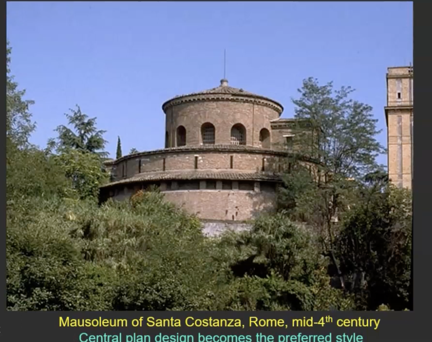 <p>Mausoleum of Santa Costanza, Rome, mid 4th century</p><p>Central plan design becomes the preferred style</p>