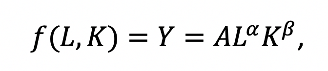 <p><span style="background-color: transparent;">The Cobb-Douglas Production function&nbsp;(term and formula)</span></p>