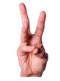 <p>palm facing out pinky and thumb touch</p>