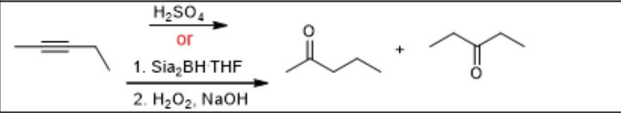 <p>we would get 2 possible ketone products - there is no markovnikov</p>