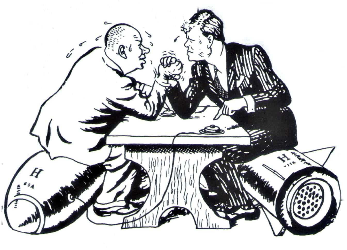 <p>Brinkmanship- negotiate with USSR while on brink of nuclear war (constant threat of ending the world)</p><p>Massive retaliation- 1 nuke = 50 nukes. USSR and US make sure that each other knows that they’ll hit back harder</p><p>Mutually assured destruction (cold War defense policy of US and USSR) </p><ul><li><p><span style="background-color: transparent;">To prevent a nuclear attack from either side that would mean the annihilation of the human race, the superpowers threatened each other with the promise of massive retaliation</span></p></li><li><p><span style="background-color: transparent;">shared obliteration with no winner, which prevented either side from attacking first (suicidal) </span></p></li><li><p><span style="background-color: transparent;">encouraged arms race as both sides grew their nuclear arsenal to ensure that they would be able to engage in massive retaliation if threatened. </span></p></li><li><p><span style="background-color: transparent;">culture of mass fear and paranoia, as the world was brought to the brink of nuclear war. </span></p></li></ul><p>Eisenhower doctrine- </p><ul><li><p>extend Truman doctrine and containment - military aid to middle east (lebanon)</p></li><li><p>Suppress communism AND protect US oil interests against Arab nationalists</p></li></ul><p><span style="background-color: transparent;">Anti-American Arab nationalists viewed US interventionism as imperialistic, which increased regional tensions and instability as a result. </span></p>