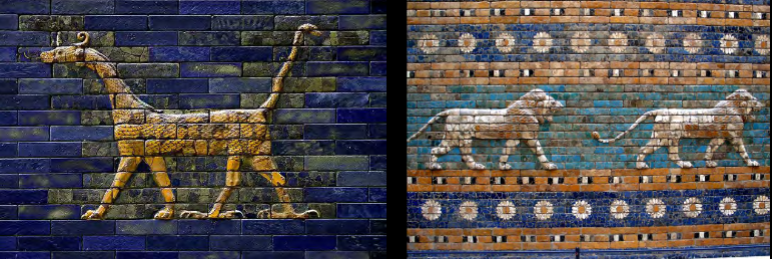 <p>___ ___  are present in Babylonian architecture and are molded for decorative reliefs/glazed with varied colors (polychromatic)</p>