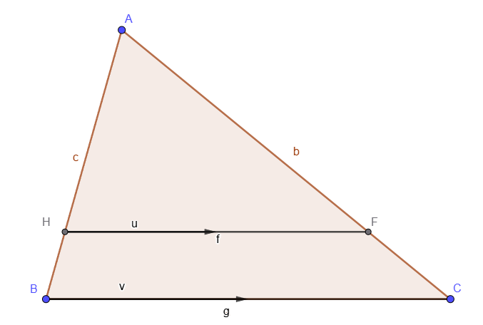 <p>[TRIANGLES] A line drawn parallel to one side of a triangle divides the other two sides proportionally. (i.e. Given image - Given that HF is parallel to BC, Prove AH/HB = AF/FC</p>