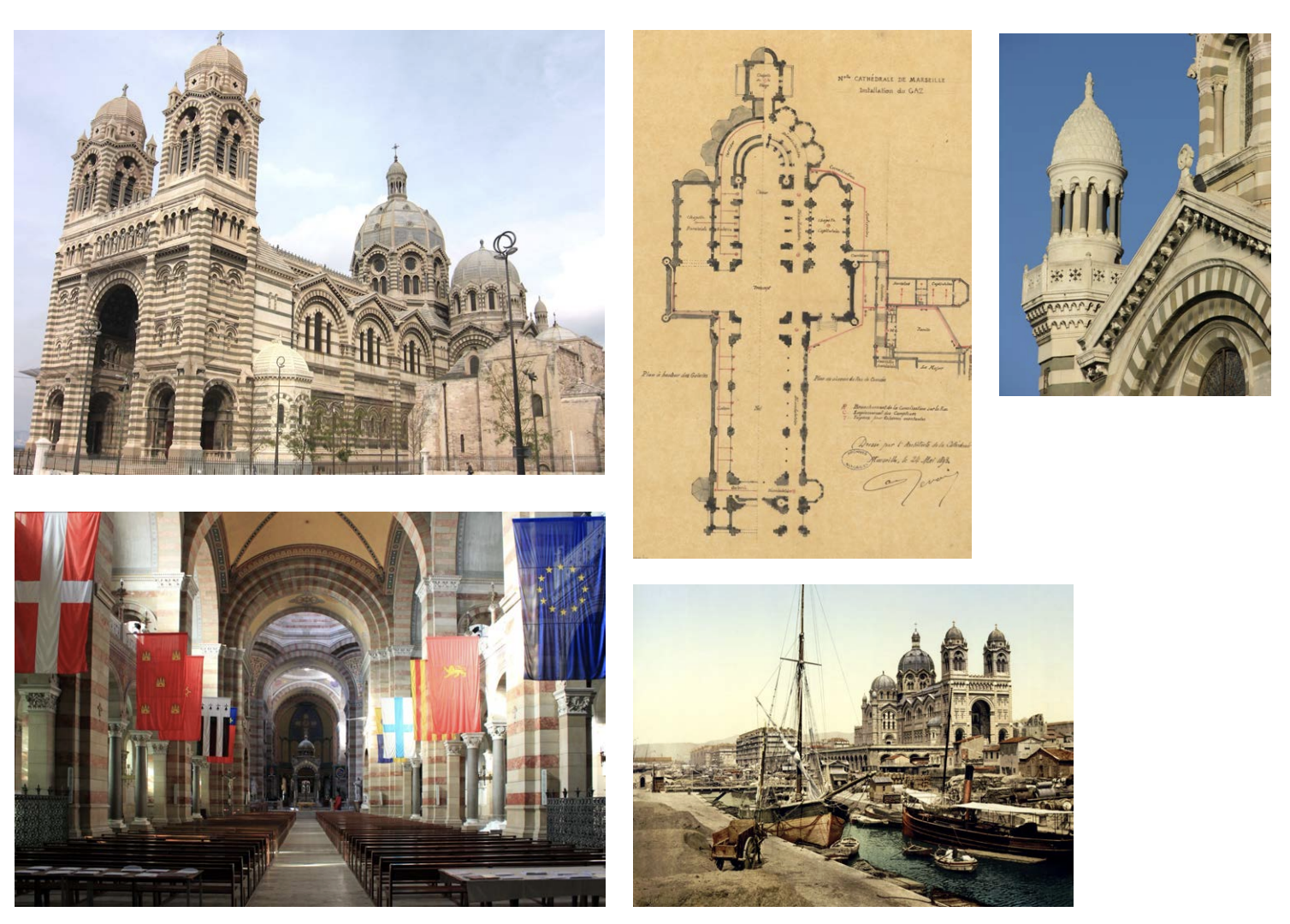 <p>Eclecticism, grandiosity and precision reflected in Beaux arts approach Byzantine and romanesque westwork influence, striping reflects architecture in the middle east, Byzantine debated over whether it was partially European/eastern, etc. Suggests that the style building is in is a natural product of accumulated architectural history, Byzantine revival. imitations of historicism to suggest how this was constructed with the context of accumulated architecture history. , connecting the French empire to north african civilizations </p>