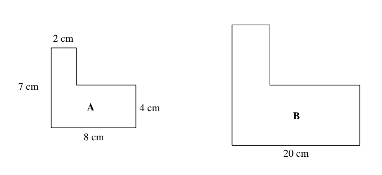 <p>Shapes A and B are similar.</p><p>Work out the perimeter of shape B. [4 marks]</p>