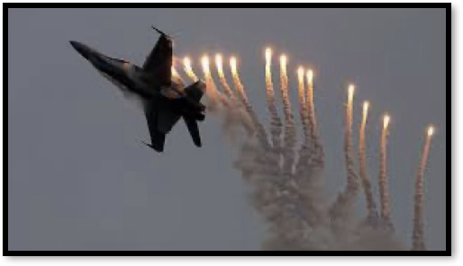 <p>laser dazzlers (visual defense system)</p><p>IR flares</p>