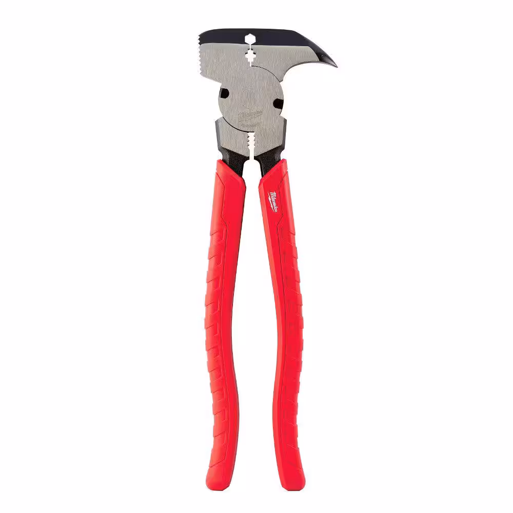 <p>Multi-function fencing tool with gripping jaws and leverage handles used to pull, stretch, and tighten wire securely against fence posts.</p>