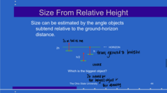 <p>True or False: </p><p>Size can be estimated by the angle objects subtend relative to the ground horizon distance</p>