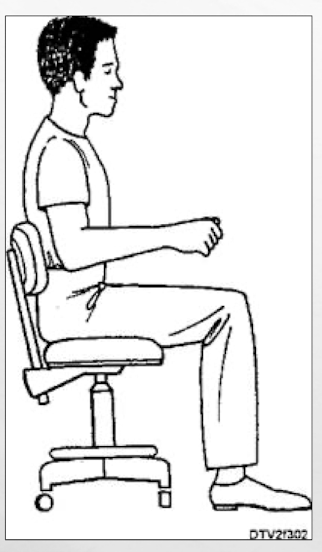 <p>No twisting or turning, forearms and thighs are parallel to the floor, hip angle is 90 degrees, and heels of feet are touching the floor</p>