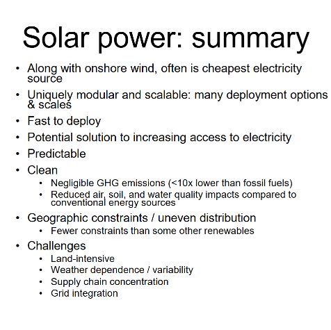 <ul><li><p>rooftop solar</p></li><li><p>placement in already disturbed areas</p></li><li><p>agrivoltaics</p></li><li><p>floating solar photovoltaics (behind a dam)</p></li></ul><p></p>