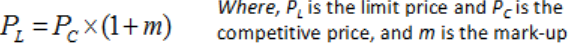 <p>“The highest common price which the established sellers believe they can charge without inducing at least one potential entry”</p>