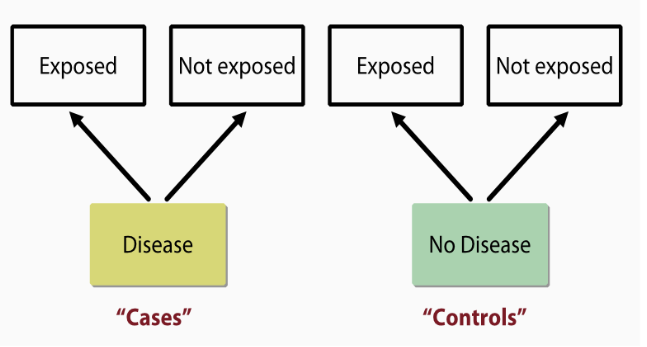 <p>a study involving individuals with (cases) and without (controls) outcome of interest</p><ul><li><p>advantages: cost and time efficient for rare outcomes</p></li><li><p>disadvantages: need careful selection of cases and controls, bias</p></li></ul><p></p>