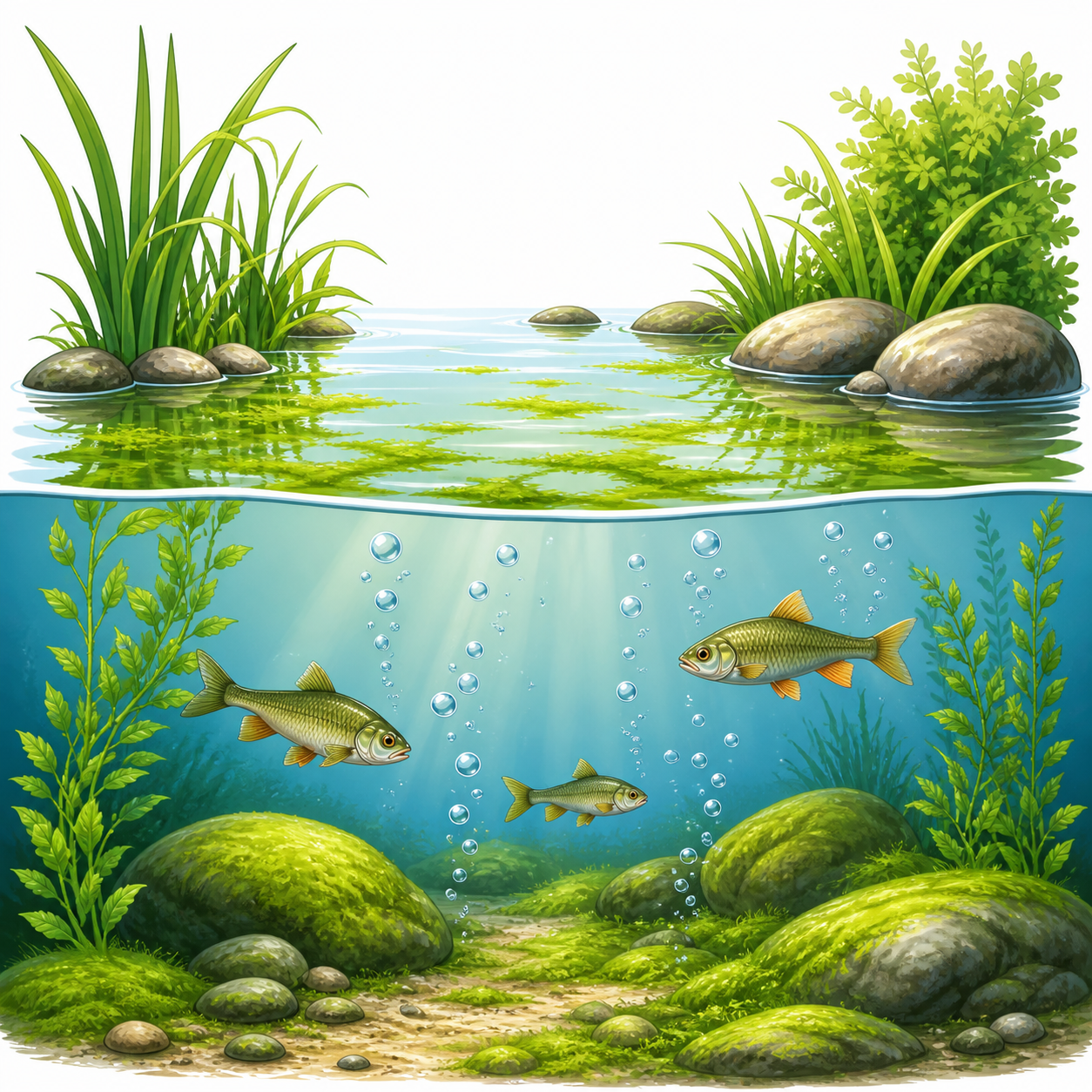 <p>Freshwater that has less oxygen and is more dependent on producers like algae.</p>