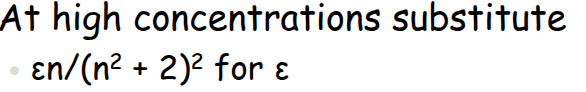 <ul><li><p>not linear above 1 absorbance</p></li><li><p>High concentration can cause scattering and index of refraction changes (which can effect molar extinction)</p></li><li><p>reactions in the cell, such as a equilibria</p></li><li><p>needs monochromatic radiation (a wavelength selectors to .1 peak width of Absorption band)</p></li></ul><p></p>