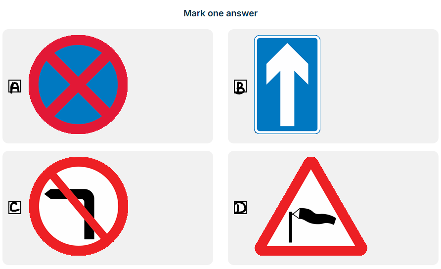 <p>You're about to overtake a slow-moving motorcyclist. Which sign would make you take special care?</p>