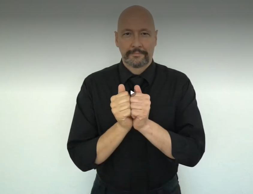 <p>“with” sign hands together shake down and up</p>