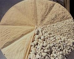 <p>Coarse aggregates like sand, gravel, and pebbles.</p>