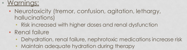 <p>neurotoxicity and renal failure</p><p></p>