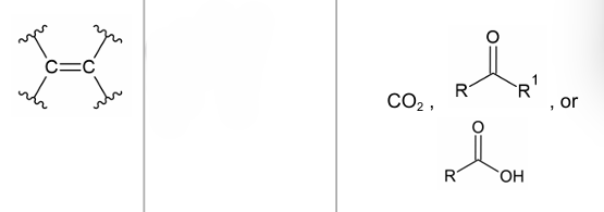 <p>alkene → ketone, carb acid, produce CO2</p>