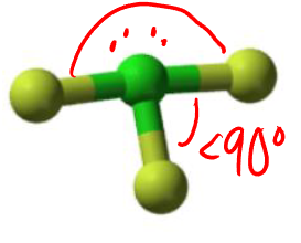 <p>T-shaped  - >180 &amp; <90</p>