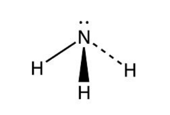 <p>3 bonding pair, 1 lone pair, 107° bond angle</p>