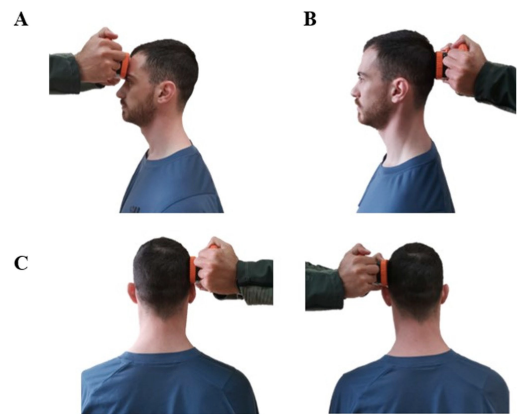 <p><strong>• Manual assessment:</strong> Therapist applies resistance to the patient's head during specific neck movements (flexion, extension, lateral flexion, rotation) while the patient tries to hold the position. • “Don’t let me move you” </p><p></p><p><strong>• Handheld dynamometer:</strong> The patient uses their neck muscles to resist the force applied by the dynamometer, which measures the force generated</p>