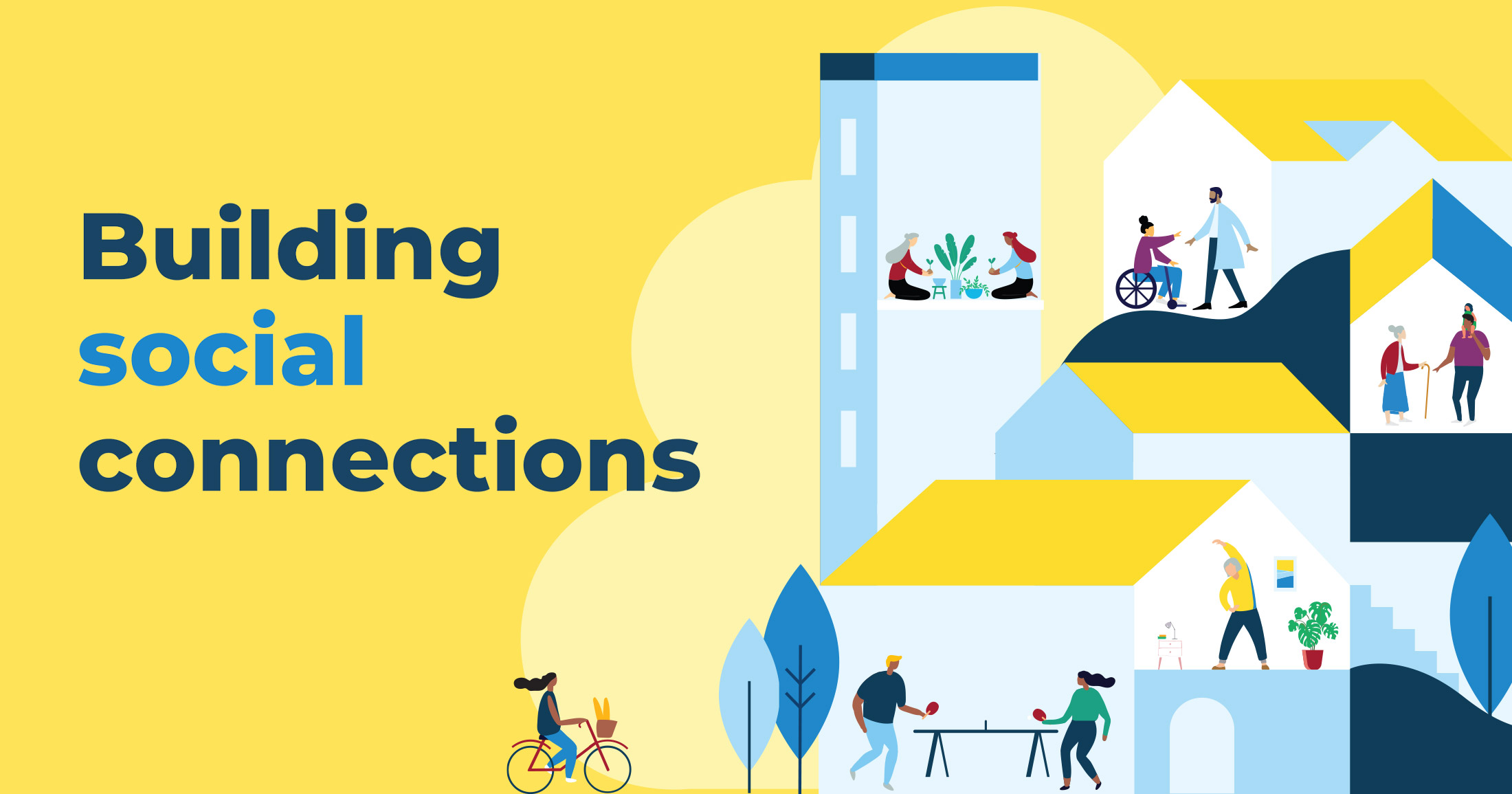 <p>(Việc) Xây dựng các kết nối xã hội <br>Ex: Building social connections is an important part of the university experience.</p>