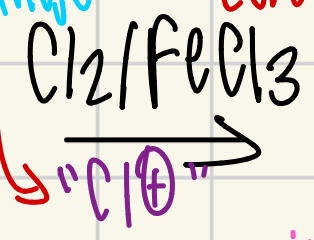<p>Cl<sub>2</sub>/FeCl<sub>3</sub> = Cl+</p>