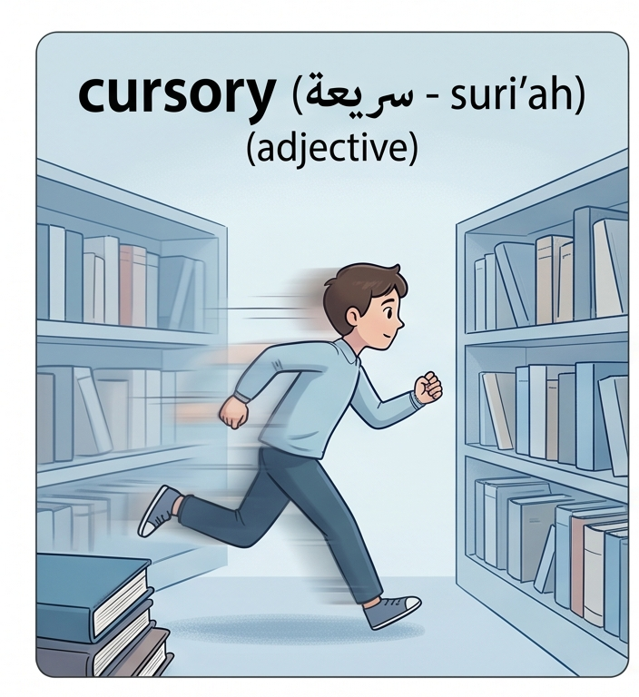 <p>hasty and therefore not thorough or detailed.</p>