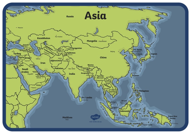 <ul><li><p><em>the arctic ocean on north</em></p></li><li><p><em>the pacific ocean on east</em></p></li><li><p><em>the indian ocean on south </em></p></li><li><p><em>continent of europe on west</em></p></li></ul><p></p>