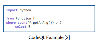 <ul><li><p>Example: Detecting vulnerable calls to APIs </p><ul><li><p>Could be as simple as <code>$ grep strcpy</code> </p></li><li><p>Or using advanced tooling such as CodeQL [1]</p></li></ul></li></ul><p></p>