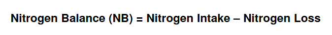 <p>Intake of N and N loss </p><p>N should = 0</p><p>Not enough protein → NB < 0 (-ve)</p><ul><li><p>Poor protein quality </p></li></ul><p></p>