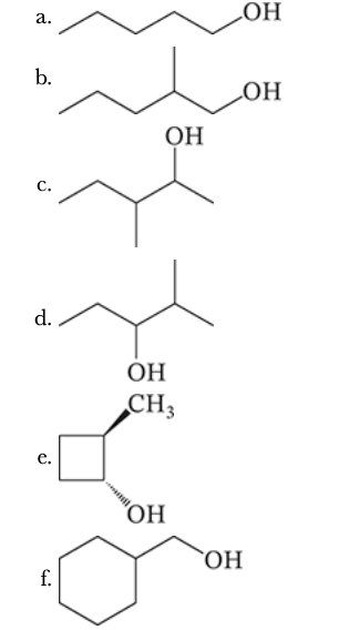 <p>8.13</p><p>Specify the appropriate alkene and reagents for synthesis of each of the following alcohols by hydroboration–oxidation.</p>