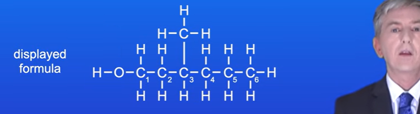 <p>Show the skeletal formula for 3-methylhexan-1-ol</p>
