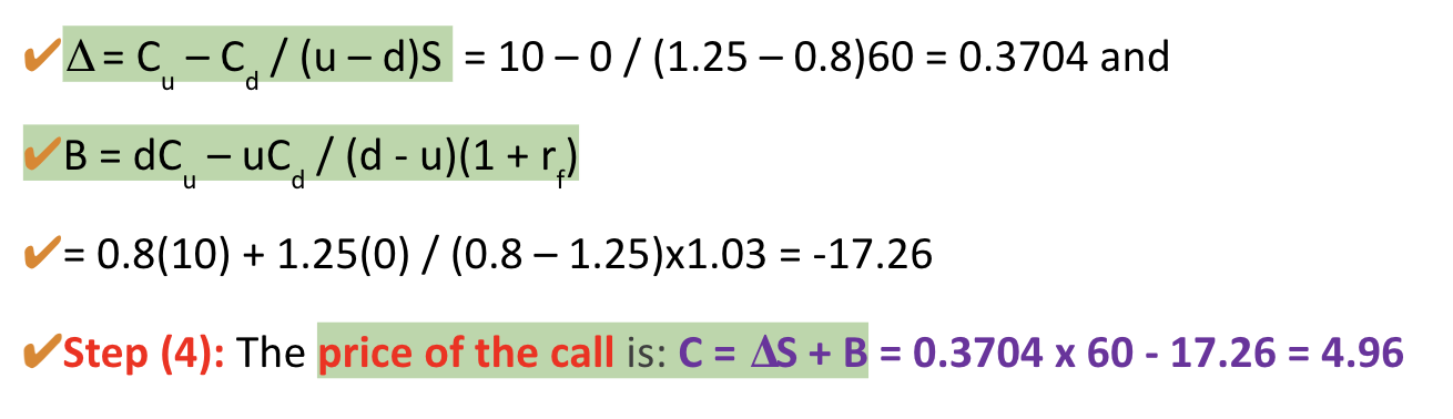 <p>where delta is the difference between the two states of the stock price and b is the amount borrowed</p>
