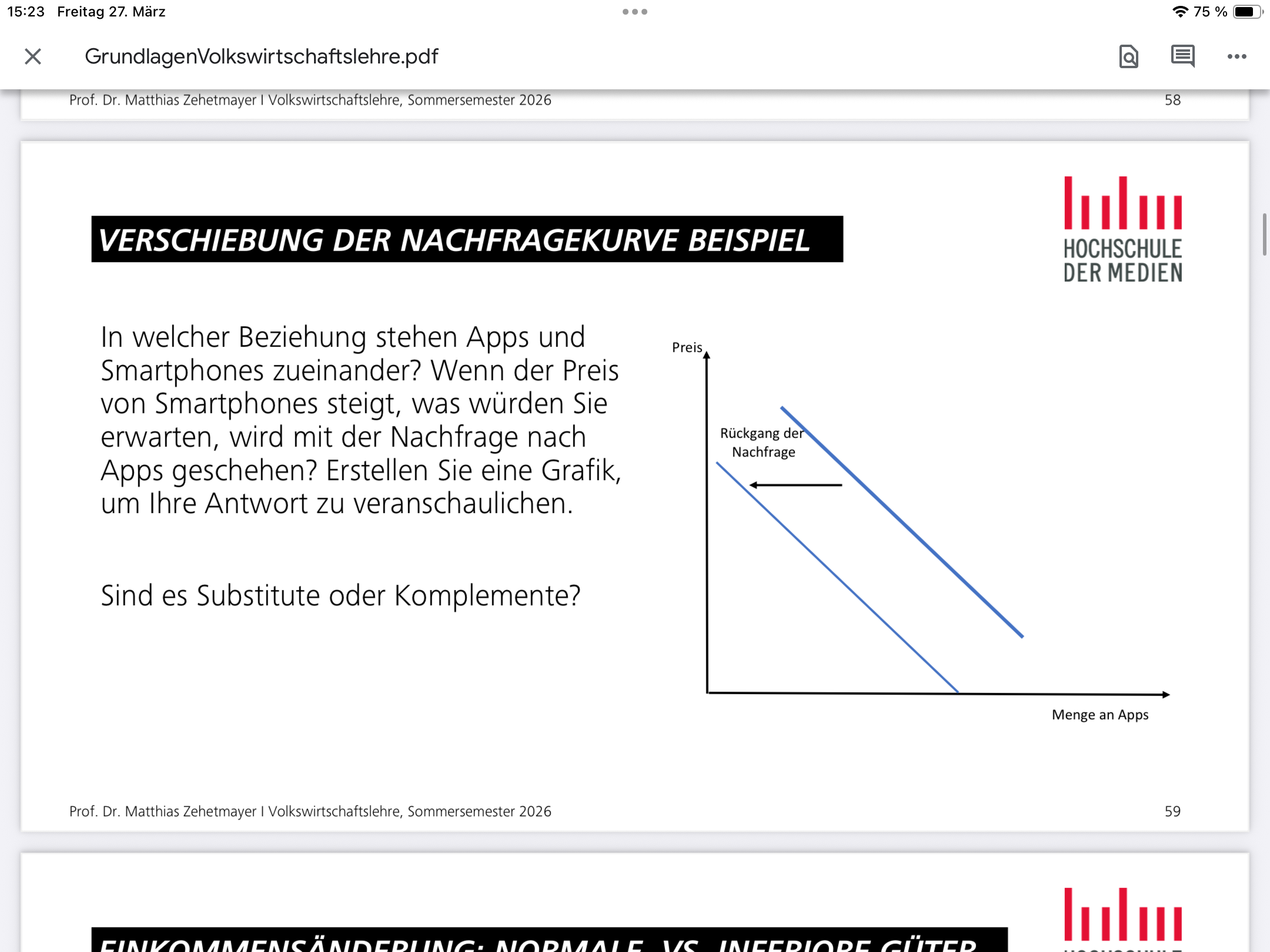 <p><span><span>Apps und Smartphones stehen in einer Komplementärbeziehung zueinander.</span></span></p><p></p><p></p><p><span data-name="jigsaw" data-type="emoji">🧩</span><span><strong><span> Warum sind sie Komplemente?</span></strong></span></p><p></p><p></p><ul><li><p><span><span>Smartphones sind die Plattform, auf der Apps genutzt werden.</span></span></p></li><li><p><span><span>Ohne Smartphone haben Apps praktisch keinen Nutzen.</span></span></p></li><li><p><span><span>→ Die Nutzung des einen Gutes erhöht den Nutzen des anderen.</span></span></p></li></ul><p></p><p></p><p><span data-name="point_right" data-type="emoji">👉</span><span><span> Daher: Komplemente</span></span></p><p></p><p></p><p></p><p></p><p><span data-name="chart_decreasing" data-type="emoji">📉</span><span><strong><span> Was passiert bei steigenden Smartphone-Preisen?</span></strong></span></p><p></p><p></p><p><span><span>Wenn der Preis von Smartphones steigt:</span></span></p><p></p><ul><li><p><span><span>Weniger Menschen kaufen Smartphones</span></span></p></li><li><p><span><span>→ Es gibt weniger Nutzer für Apps</span></span></p></li><li><p><span><span>→ Die Nachfrage nach Apps sinkt</span></span></p></li></ul><p></p><p></p><p><span><span>Das führt zu einer Linksverschiebung der Nachfragekurve für Apps (nicht nur Bewegung entlang der Kurve!).</span></span></p><p></p><p></p><p></p><p></p><p><span data-name="bar_chart" data-type="emoji">📊</span><span><strong><span> Interpretation der Grafik oben</span></strong></span></p><p></p><p></p><ul><li><p><span><span>Durchgezogene Linie: ursprüngliche Nachfrage nach Apps</span></span></p></li><li><p><span><span>Gestrichelte Linie: Nachfrage nach Apps nach Preisanstieg bei Smartphones</span></span></p></li><li><p><span><span>Die Kurve verschiebt sich nach links → Rückgang der Nachfrage</span></span></p></li></ul><p></p><p></p><p></p><p></p><p></p><p><span data-name="check_mark_button" data-type="emoji">✅</span><span><strong><span> Fazit</span></strong></span></p><p></p><p></p><ul><li><p><span><span>Apps und Smartphones sind Komplemente</span></span></p></li><li><p><span><span>Ein Preisanstieg bei Smartphones führt zu:</span><span><br></span></span></p><ul><li><p><span><span>Nachfragerückgang bei Apps</span></span></p></li><li><p><span><span>Linksverschiebung der Nachfragekurve</span></span></p></li></ul></li><li><p></p></li></ul><p></p><p></p><p></p><p></p><p><span><span>Wenn du möchtest, kann ich dir auch eine Version zeichnen, wie es bei Substituten aussehen würde – das hilft oft beim Vergleich.&nbsp;</span></span></p>