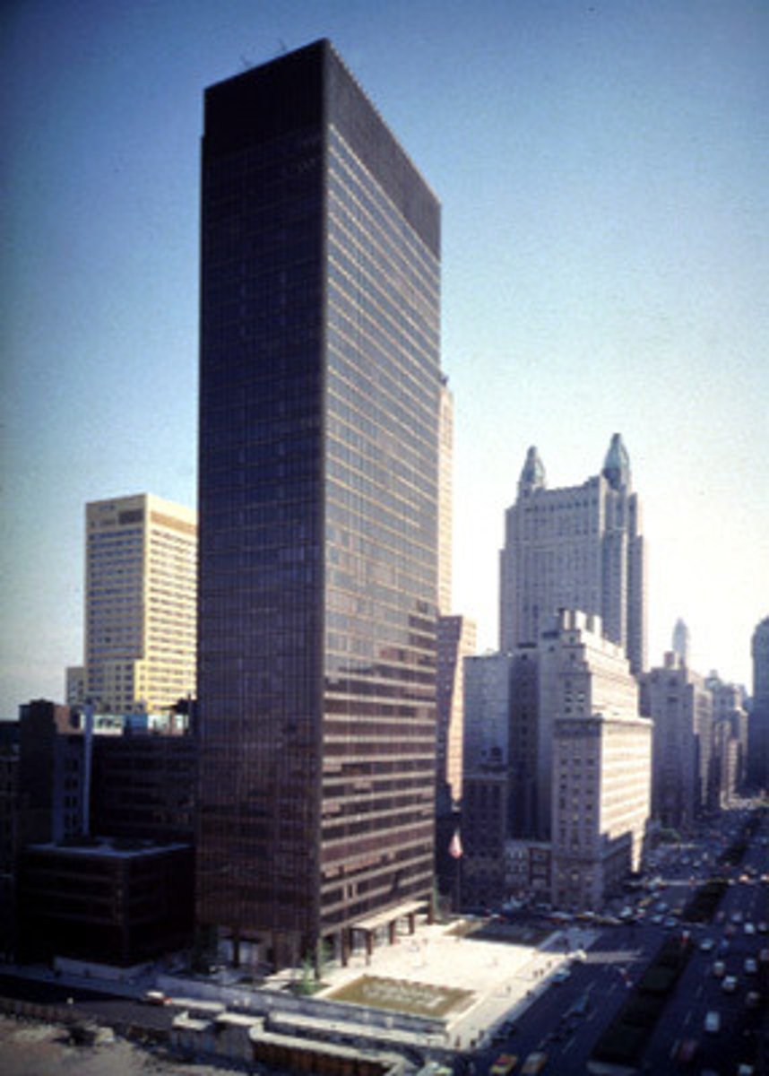 <p>Architects: Ludwig Mies van der Rohe and Philip Johnson</p><p>Period: International Style</p><p>Dates: 1954-1958 C.E.</p><p>Culture: New York City, U.S.A.</p><p>Material: Steel frame with glass curtain wall and bronze</p>