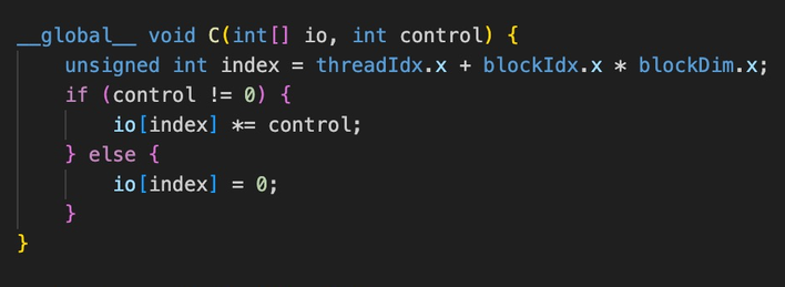 <p>Which of the following CUDA kernels could possibly have control divergence? Assuming warp size is 32. And exclude all overflow/underflow scenarios.</p>