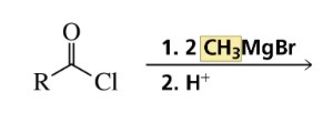 <p>Reaction of an acyl chloride with excess Grignard reagent forms a…</p>