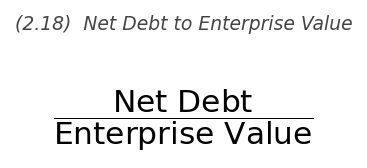 <p>\text{Leverage Ratio} = \dfrac{\text{Enterprise Value}}{\text{Net Debt}}</p>