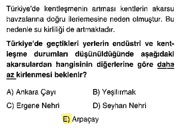 <p>Bir nehrin kirlenmesi için çevresinde sanayi ve yoğun şehirleşme olması lazım. Ergene (Marmara), Ankara Çayı, Yeşilırmak ve Seyhan sanayinin göbeğindedir. <strong>Arpaçay</strong> ise Doğu Anadolu’da, sanayinin en az olduğu sınır bölgesinde olduğu için tertemizdir.</p>