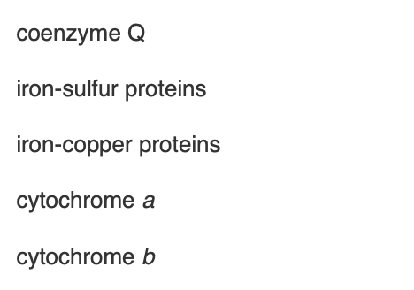 <p><span>Which of the following electron carriers transfers both protons and electrons?</span></p>