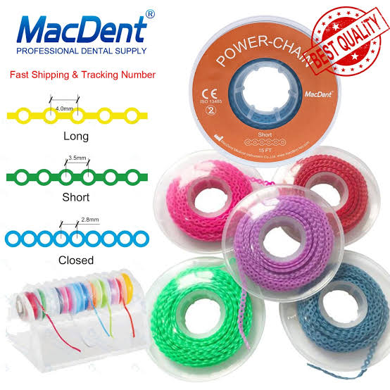 <p>A row connected of elastic o-rings used in orthodontics treatment </p>