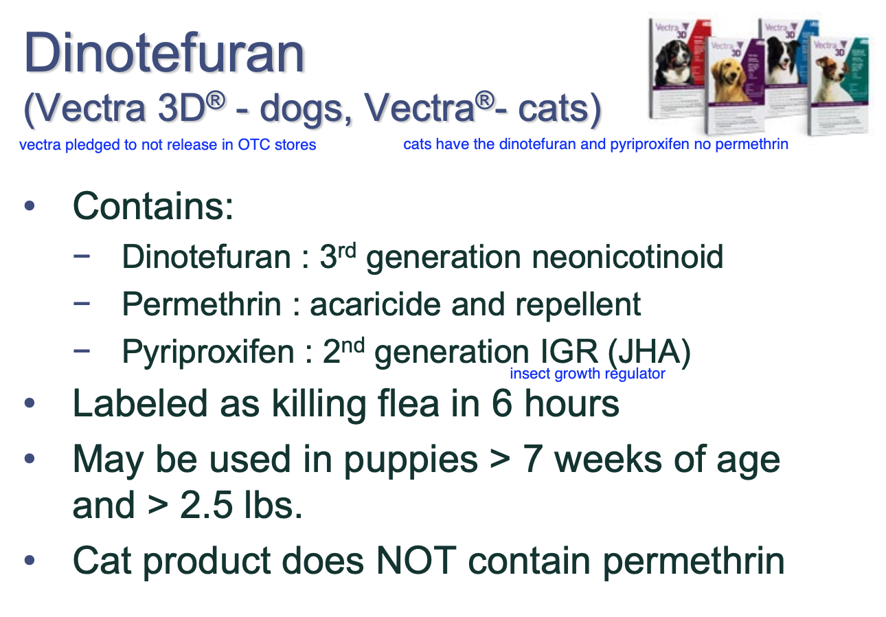 <p>killing fleas in 6h.</p><p>Can contains permethrin, but cat variant does not contain this.</p>