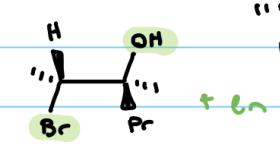 <p>Halohydrin:</p><ol><li><p>first the alkene goes away and becomes a Bropoxide </p></li><li><p>the Water is added on most substituted carbon given its a weak nucleophile with a Bromine + charge; which means with work up the <mark data-color="yellow" style="background-color: yellow; color: inherit;">alcohol is added to the most substituted side of the alkene and Br is on the least substituted</mark></p></li><li><p>MAKE SURE <mark data-color="yellow" style="background-color: yellow; color: inherit;">ITS ANTI</mark> so if the OH is on the plane, the Br is facing the other direction, if OH is on a dash then Br is on a wedge vice versa </p></li></ol><p></p>