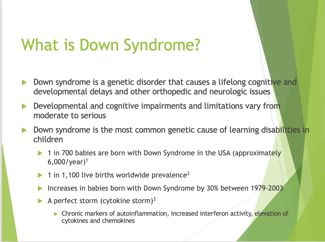 <p><span>Some are mainsteamed in schools, some have more physical and cognitive impairments</span></p><p style="text-align: left;"><span>Markers happen during pregnancy and during development and increases chances of down syndrome</span></p>