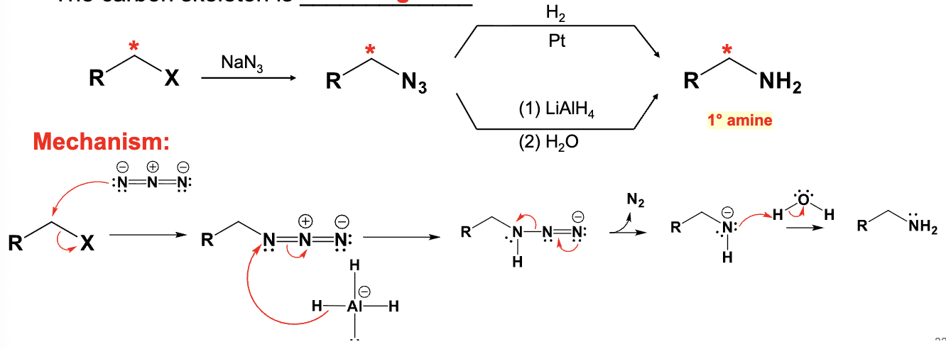 <ul><li><p>Converts alkyl halide into an amine</p></li></ul><p>-Adds one more carbon to starting material</p><p></p>